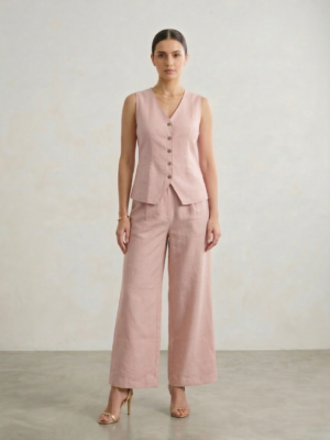 Baby Pink Linen Waistcoat & Trousers Co-ord Set