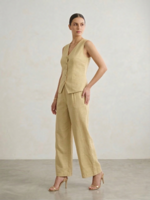 Yellow Linen Waistcoat & Trousers Co-ord Set